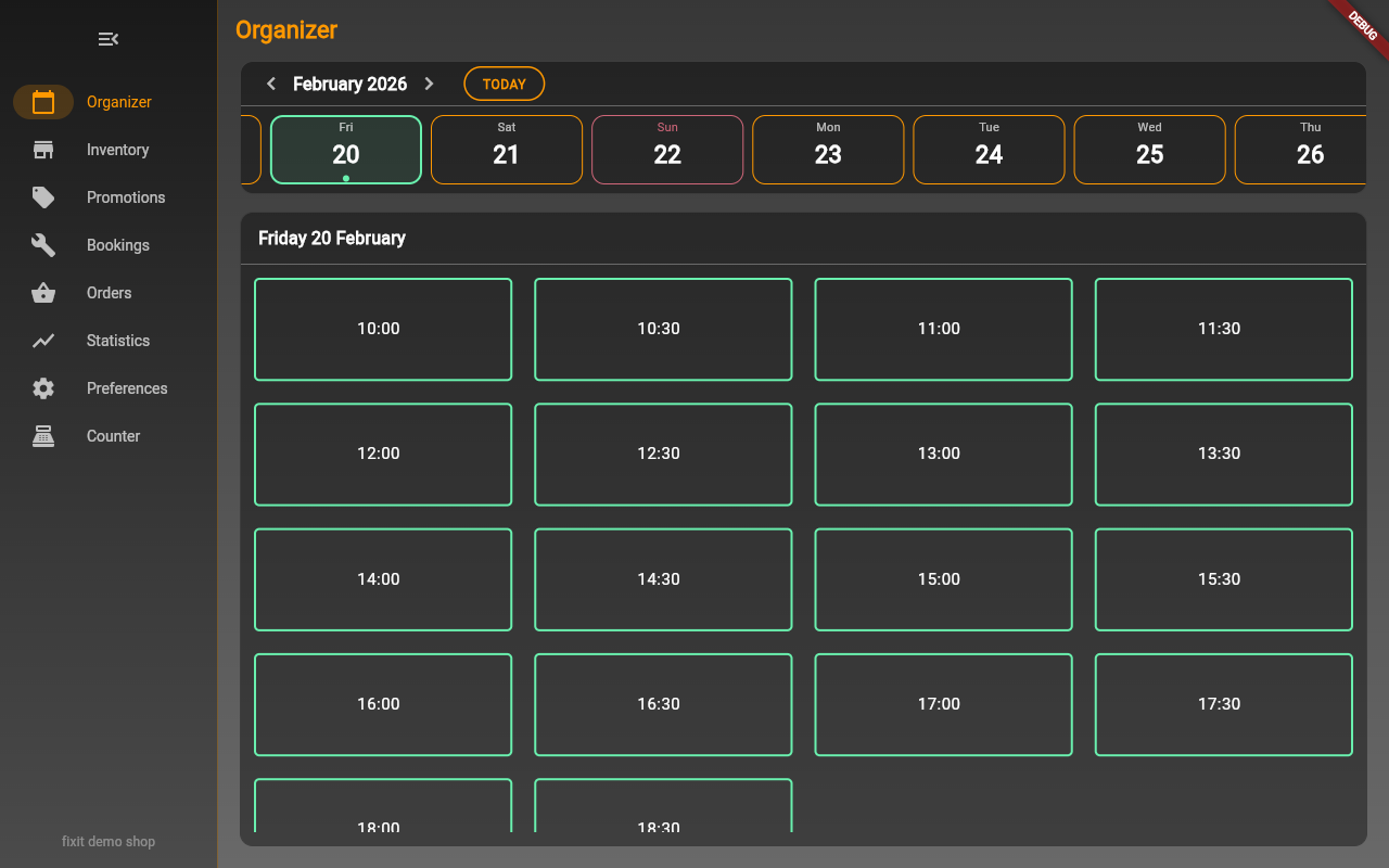 Shop organizer dashboard